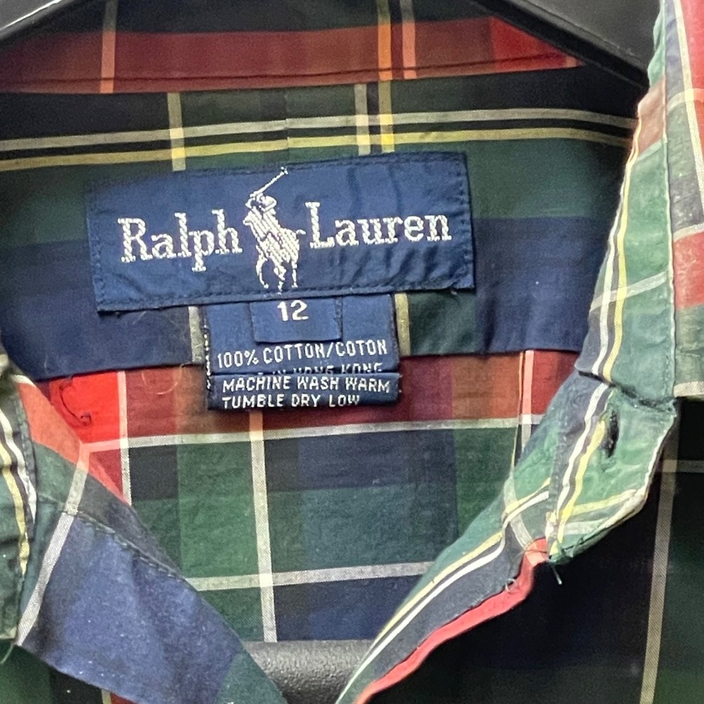 Vintage Ralph Lauren Crest Shirt Women's 12 (Large) Red Tartan Button Up Classic - Picture 4 of 15